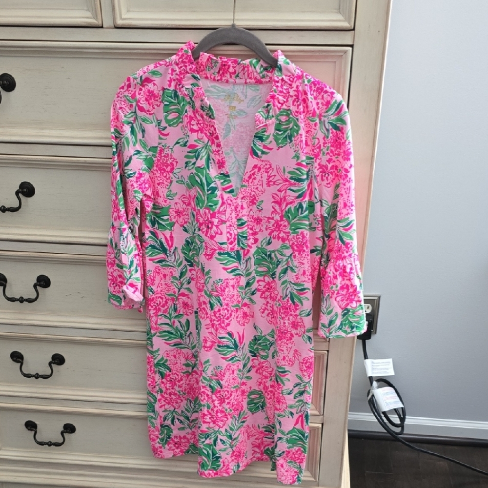 Lilly Pulitzer Pink and Green Floral Long Sleeve Dress